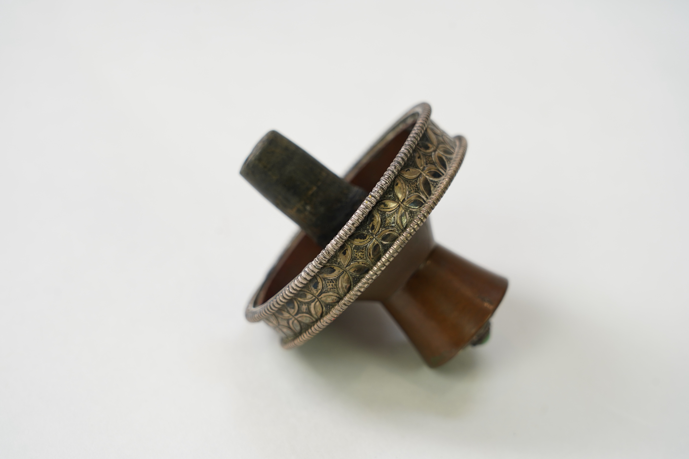 A Tibetan copper and silver mounted ink-stand, 19th century